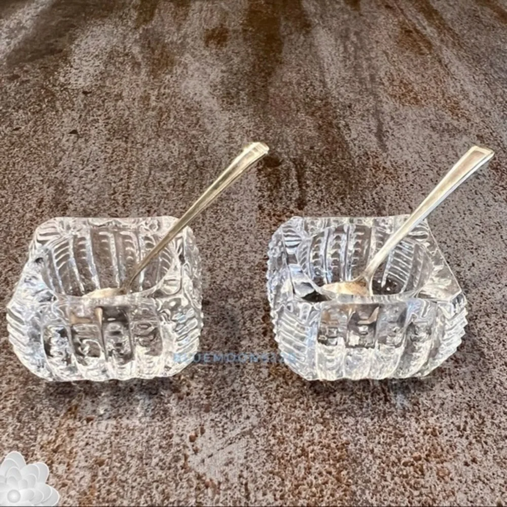 WESTMORLAND Set of 2 Salt Dips / Cellars & Sterling Silver Spoons Art Deco EVC